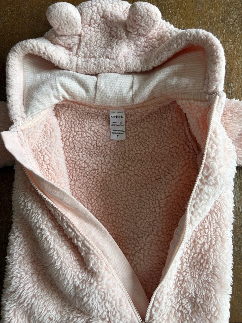 Carter's Plush Teddy Hooded Snowsuit in Light Pink